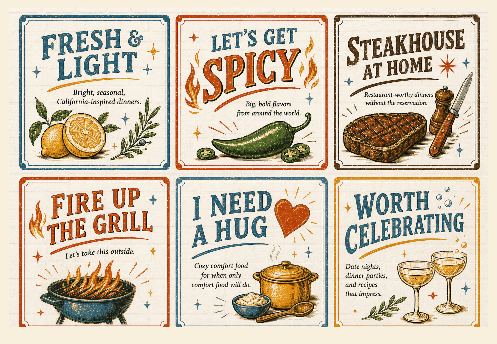 Illustrated recipe mood cards